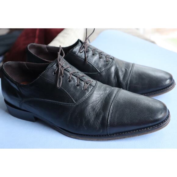 Section X Cap Toe Dress Shoes Black Men 9 M Flex Sheepskin Work Cocktail Comfort